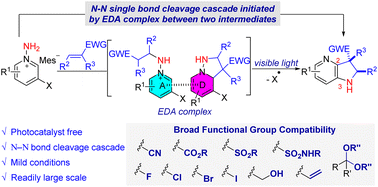 Graphical abstract: An electron-donor–acceptor complex between two intermediates enables a N–N bond cleavage cascade process to access 2,3-difunctionalized pyridines