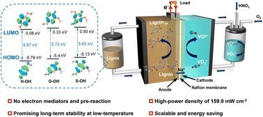 Graphical abstract: A high-performance lignin flow fuel cell based on self-generating electricity of lignin at low temperature via a privileged structure and redox chemistry