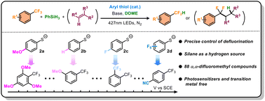 Graphical abstract: A general photocatalytic hydrodefluorination and defluoroalkylation of electronically-variable ArCF3 by changing commercially-available arenethiolates
