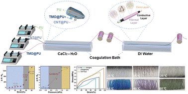 Graphical abstract: Flexible coaxial composite fiber based on carbon nanotube and thermochromic particles for multifunctional sensor and wearable electronics