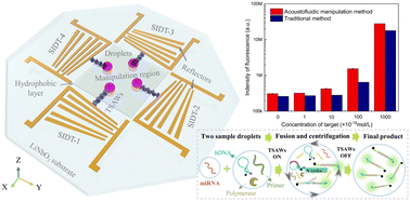 Graphical abstract: Acoustofluidics for simultaneous droplet transport and centrifugation facilitating ultrasensitive biomarker detection