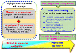 Graphical abstract: Multi-step PDMS curing and a controlled separation method for mass manufacturing of high-performance and user-friendly micro-devices: valved micropumps