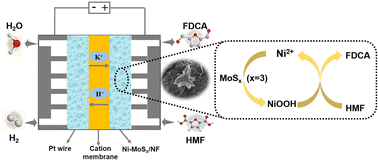 Graphical abstract: Electrochemical oxidation of 5-hydroxymethylfurfural over a molybdenum sulfide modified nickel-based catalyst