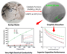 Graphical abstract: Highly conductive biocarbon nanostructures from burlap waste as sustainable additives for supercapacitor electrodes