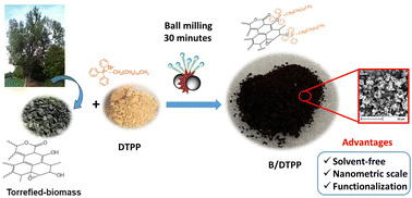 Graphical abstract: Eco-friendly one-shot approach for producing a functionalized nano-torrefied biomass: a new application of ball milling technology