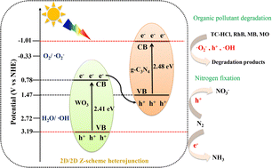 Graphical abstract: 2D/2D Z-scheme WO3/g-C3N4 heterojunctions for photocatalytic organic pollutant degradation and nitrogen fixation