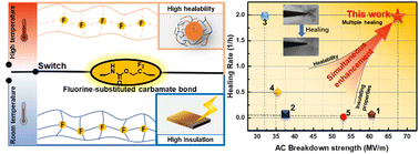 Graphical abstract: Self-healing of electrical damage in insulating robust epoxy containing dynamic fluorine-substituted carbamate bonds for green dielectrics