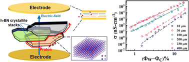 Graphical abstract: Percolative proton transport in hexagonal boron nitride membranes with edge-functionalization