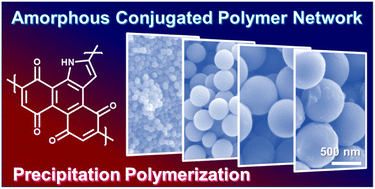 Graphical abstract: Morphology and size control of an amorphous conjugated polymer network containing quinone and pyrrole moieties via precipitation polymerization