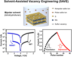 Graphical abstract: Solvent-assisted sulfur vacancy engineering method in MoS2 for a neuromorphic synaptic memristor
