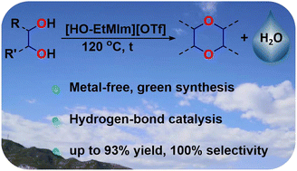 Graphical abstract: Hydrogen bonding-catalyzed synthesis of 1,4-dioxanes from dehydrative cyclization of vicinal diols in ionic liquids