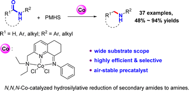 Graphical abstract: Hydrosilylative reduction of secondary amides to amines catalyzed by geometry-constrained NNN-cobalt complexes