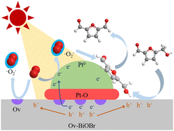 Graphical abstract: Highly selective photocatalytic oxidation of 5-hydroxymethylfurfural by interfacial Pt–O bonding Pt–Ov–BiOBr