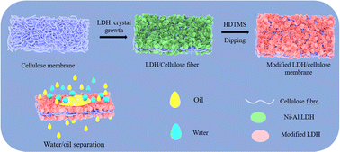 Graphical abstract: Superhydrophobic and superlipophilic LDH flower balls/cellulose membranes for efficient oil–water separation