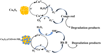 Graphical abstract: Cu9S5 and Cu9S5@UiO-66-NH2 composites exhibit excellent Fenton-like photocatalytic activities for the degradation of organic contaminants