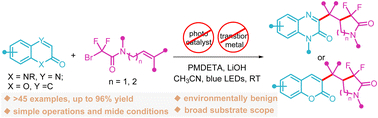 Graphical abstract: Photoinduced tandem radical cyclization/heteroarylation of N-allylbromodifluoroacetamides with quinoxalin-2(1H)-ones or coumarins under metal- and photocatalyst-free conditions