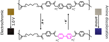 Graphical abstract: A stimuli-responsive viologen-containing polymer for use in electrochromic devices and amine-detecting paper