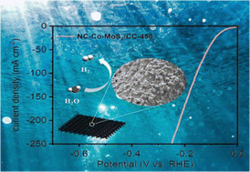 Graphical abstract: A synergistic heterogeneous interface of a NC-Co-MoS2/CC-450 electrocatalyst for efficient alkaline hydrogen evolution