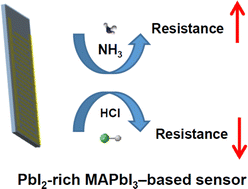 Graphical abstract: Non-stoichiometric hybrid halide perovskite film for gaseous NH3 and HCl sensing