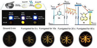 Graphical abstract: Organic room temperature phosphorescence enhancement by grinding and adding water for humidity detection and anti-counterfeiting printing