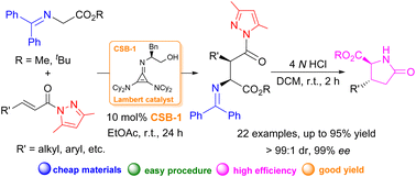 Graphical abstract: Chiral cyclopropenimine-catalyzed enantioselective Michael additions between benzophenone-imine of glycine esters and α,β-unsaturated pyrazolamides