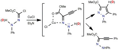 Graphical abstract: Mechanistic insights of the copper(i)-catalysed reaction between chlorohydrazones and terminal alkynes