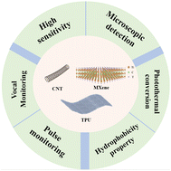 Graphical abstract: A multifunctional flexible strain sensor based on an excellent sensing performance PDMS-MXene@CNT/TPU nanofiber membrane with hydrophobic and photothermal conversion performance