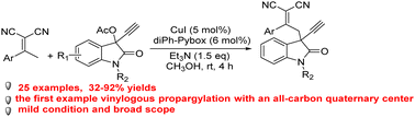 Graphical abstract: Vinylogous propargylation of α,α-dicyanoalkenes: construction of an all-carbon quaternary center