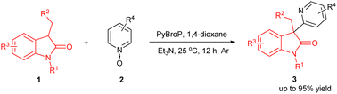 Graphical abstract: PyBroP-mediated nucleophilic addition of oxindoles with pyridine N-oxides to access 3-pyridyl-3,3-disubstituted oxindoles
