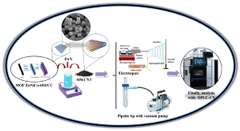 Graphical abstract: Developing a cube-like nanocomposite integrated into a polymer network as a highly porous and effective electrospun nanofiber for extracting trace quantities of opioid and analgesic drugs in biological fluids