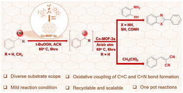 Graphical abstract: Metal–organic framework-catalyzed selective oxidation of alcohols and oxidative cross-coupling for C–C and C–N bond-forming reactions