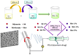 Graphical abstract: Metformin and silymarin loaded onto poly(caprolactone)/chitosan polymeric nanofiber based pads for diabetic wound healing