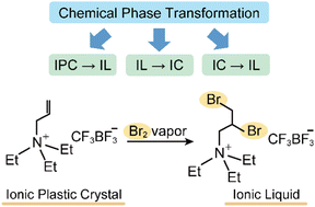 Graphical abstract: Ionic plastic crystals and ionic liquids containing quaternary cations with alkenyl substituents: chemical phase transformations by bromine vapor