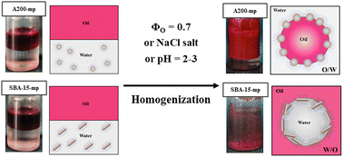 Graphical abstract: Physicochemical properties of functionalized A200 and SBA-15 nanoparticles with enhanced amphiphilicity for Pickering emulsions