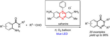 Graphical abstract: Old dye safranine as an organic photocatalyst for the synthesis of substituted quinazolinones