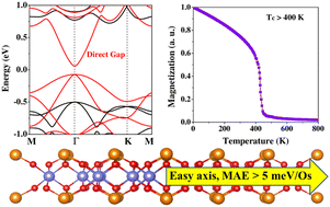 Graphical abstract: Two-dimensional ferromagnetic semiconductors of monolayer BiXO3 (X = Ru, Os) with direct band gaps, high Curie temperatures, and large magnetic anisotropy