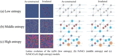 Graphical abstract: Lattice distortion and re-distortion affecting irradiation tolerance in high entropy alloys