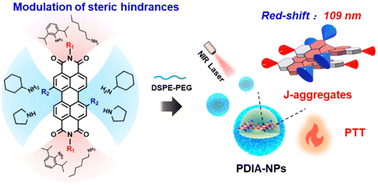 Graphical abstract: Regulating steric hindrances of perylenediimide to construct NIR photothermal J-aggregates with a large red-shift