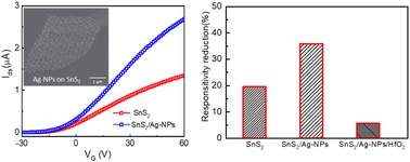 Graphical abstract: Broadening spectral responses and achieving environmental stability in SnS2/Ag-NPs/HfO2 flexible phototransistors