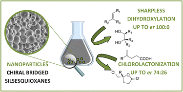 Graphical abstract: Preparations of spherical nanoparticles of chiral Cinchona alkaloid-based bridged silsesquioxanes and their use in heterogeneous catalysis of enantioselective reactions