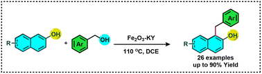 Graphical abstract: Heterogeneous iron catalyst for C(1)–H functionalization of 2-naphthols with primary aromatic alcohols