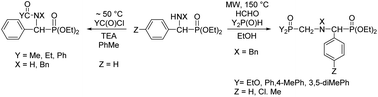 Graphical abstract: New N-acyl- as well as N-phosphonoylmethyl- and N-phosphinoylmethyl-α-amino-benzylphosphonates by acylation and a tandem Kabachnik–Fields protocol