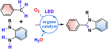 Graphical abstract: Aerobic cross-dehydrogenative coupling of toluenes and o-phenylenediamines by flavin photocatalysis for the facile synthesis of benzimidazoles