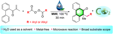 Graphical abstract: Microwave-promoted radical addition/cyclization of biaryl vinyl ketones with diacyl peroxides in water under metal-free conditions