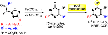 Graphical abstract: Metal carbonyl mediated rearrangement of 5-(2-oxoalkyl)-1,2,4-oxadiazoles: synthesis of fully substituted pyrimidines