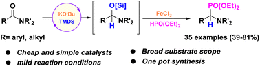Graphical abstract: Sequential KOtBu/FeCl3-catalyzed reductive phosphonylation of tertiary amides for the synthesis of α-amino phosphonates and phosphines