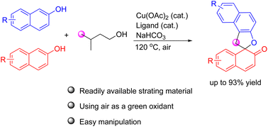 Graphical abstract: Cu(ii)-catalyzed domino construction of spironaphthalenones by dearomatization of β-naphthols and using N,N-dimethylaminoethanol as a C1 synthon