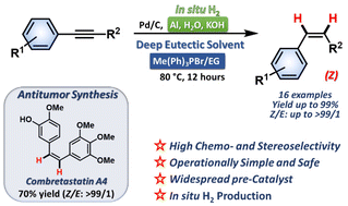 Graphical abstract: A phosphonium-based deep eutectic solvent promotes the stereoselective semi-reduction of internal alkynes to (Z)-alkenes