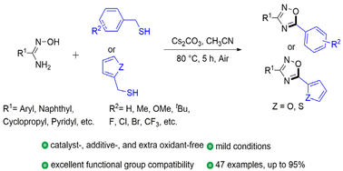 Graphical abstract: Thiol-promoted intermolecular cyclization to synthesize 1,2,4-oxadiazoles including tioxazafen under transition metal-free conditions