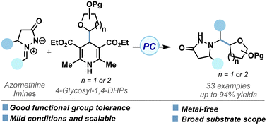 Graphical abstract: Synthesis of non-anomeric C-glycosyl pyrazolidinone derivatives via visible-light photoredox catalysis